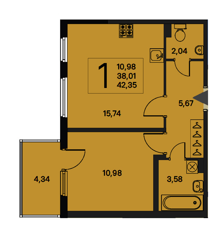 1-комнатная квартира 38.01 м², 1/4 эт., ЖК «Новое Сертолово. Гармония»
